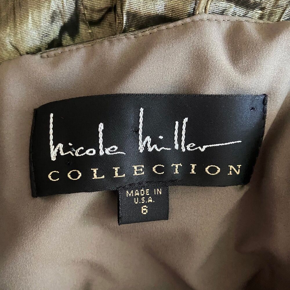 Nicole Miller Collection Ruched Cocktail Dress Size 6 Green Metallic Sleeveless - Picture 7 of 8